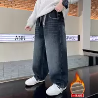 儿童装男童一体加绒裤子男孩秋冬新款大童初中生加厚冬装牛仔裤潮