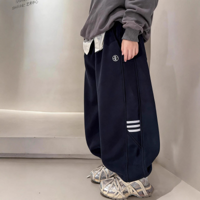 男童冬季加绒裤子新款男孩儿童一体绒中大童秋冬款加厚运动裤