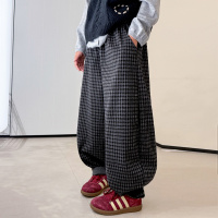 男童加厚裤子冬季秋冬新款儿童冬装加绒一体绒初中生格子裤