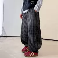 男童加厚裤子冬季秋冬新款儿童冬装加绒一体绒初中生格子裤