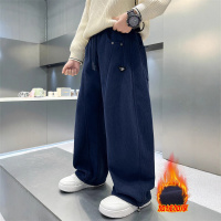 男童加绒加厚裤子秋冬款新款一体绒大童冬装休闲儿童直筒长裤