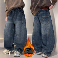 男童加绒牛仔裤冬季新款儿童男孩加厚冬装阔腿裤中大童裤子潮
