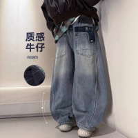 男童加绒牛仔裤秋冬款新款儿童冬季大男孩冬装一体绒加厚裤子