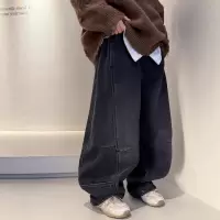 男童加绒牛仔裤秋冬款新款儿童大男孩冬季一体绒加厚裤子