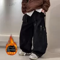 男童加绒裤子一体绒新款中大童休闲裤秋冬季儿童工装裤加厚潮