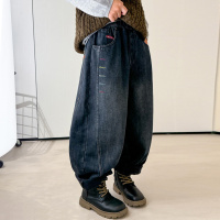 男童加绒裤子冬季秋冬新款大童装冬装男孩一体绒牛仔裤初中生