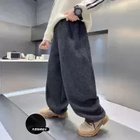 男童加绒裤子秋冬休闲裤一体绒新款加厚冬装大儿童毛呢长裤潮