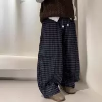 男童加绒裤子秋冬款新款儿童冬季一体运动格子卫裤大男孩冬装