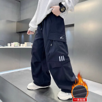 男童秋冬季裤子新款中大童冬装加厚一体绒儿童加绒直筒工装裤