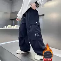 男童秋冬季裤子新款中大童冬装加厚一体绒儿童加绒直筒工装裤
