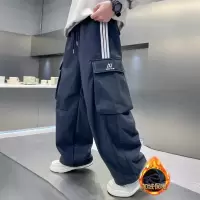 男童秋冬款裤子加绒加厚新款儿童工装长裤大童一体绒直筒裤潮