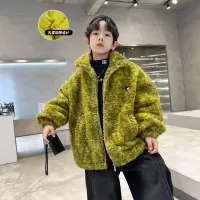 男童夹棉外套新款痞帅毛毛衣儿童羊羔毛加厚中大童秋冬装上衣