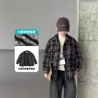 男童夹棉外套秋冬新款韩版儿童格子衬衫加厚中大童帅气棉衣潮