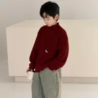 男童秋冬款毛衣儿童冬季加厚半高领红色拜年服针织衫冬装新款