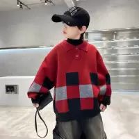 男童POLO衫毛衣新款秋冬大儿童冬装加厚翻领红色上衣针织衫潮