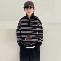 男童秋冬款毛衣加厚新款大童装冬装儿童冬季条纹高领针织衫潮