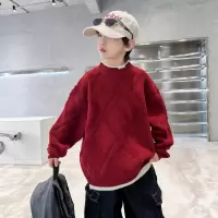 男童红色毛衣秋冬2026新款儿童冬装针织衫加厚男孩假两件冬季年服