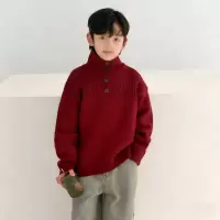 男童高领红色毛衣冬季儿童加厚针织衫拜年服秋冬新款冬装中大