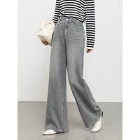 20266春新款休闲高腰牛仔阔腿裤女宽松垂感刺绣直筒拖地裤