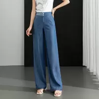 夏牛仔裤女天丝冰丝宽松休闲裤长裤大码女式松紧腰阔腿裤