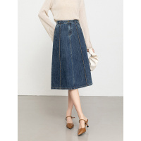 20266年春季新款复古撞色刺绣线显瘦伞裙A字牛仔半身裙女