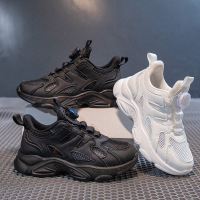 男童鞋子新款四季中小学生软底旋转扣小白鞋青少年女童白色老爹鞋