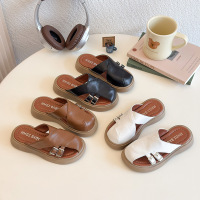 复古包头半拖鞋女夏外穿2026新款超轻便厚底凉拖鞋百搭沙滩罗马鞋