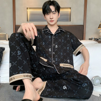 2026新款睡衣男士夏季棉质短袖长裤薄款休闲男式开衫家居服两件套