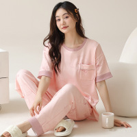 月子服夏季薄款棉质产后短袖长裤大码孕妇哺乳睡衣女怀孕期家居服