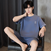 100%纯棉青少年睡衣男士夏季短袖圆领休闲可外穿全棉家居服男