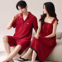 新婚情侣睡衣夏季款短袖一男一女凉感棉质夏季吊带大码套装