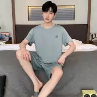 睡衣男夏季加肥加大码螺纹冰丝短袖短裤年轻简约大方家居服可外穿