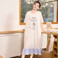 睡裙女2026新款夏季雪花彩棉薄款短袖睡衣卡通可爱中长款家居服
