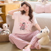 带口袋睡衣女2026新款夏季雪花彩棉可爱卡通学生家居服套装可外穿