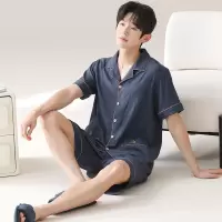 男士睡衣夏季短袖短裤薄款翻领云朵棉春秋凉感棉绸开衫家居服套装