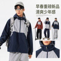夹克男士新款防风工装连帽夹克外套风衣户外冲锋衣运动青少年上衣