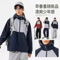 夹克男士新款防风工装连帽夹克外套风衣户外冲锋衣运动青少年上衣