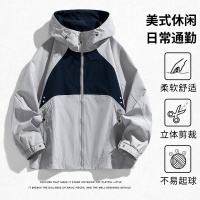 夹克男春秋季新款工装冲锋衣男士风衣拼接连帽百搭宽松休闲外套男