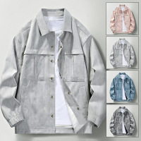 春秋季新款休闲夹克男潮流渐变翻领男士夹克冲锋衣宽松痞帅外套男