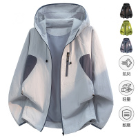 春秋季新款夹克男士连帽宽松工装潮牌山系户外宽松冲锋衣男装