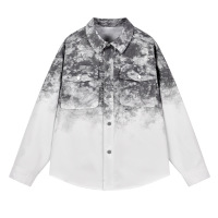 男装春秋季新款宽松长袖衬衫青少年潮牌痞帅翻领渐变情侣衬衣外套