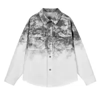 男装春秋季新款宽松长袖衬衫青少年潮牌痞帅翻领渐变情侣衬衣外套