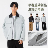 男装春秋季男潮牌长袖百搭时尚翻领工装夹克痞帅外套男士