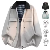 男装春秋季美式潮牌夹克男撞色宽松休闲百搭多口袋夹克上衣男外套