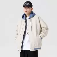 夹克男春秋新款假两件时尚连帽休闲工装夹克男生潮牌痞帅衣服外套