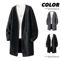 春秋季新款开衫长款毛衣情侣款针织衫纯色毛衣男外套