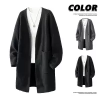 春秋季新款开衫长款毛衣情侣款针织衫纯色毛衣男外套