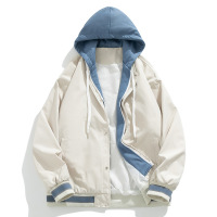 春秋季新款时尚夹克男连帽潮牌假两件青少年休闲百搭情侣撞色外套