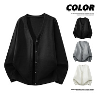 男装春秋季新款针织开衫男V领纯色毛衣男青年宽松休闲百搭外套男