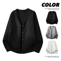 男装春秋季新款针织开衫男V领纯色毛衣男青年宽松休闲百搭外套男